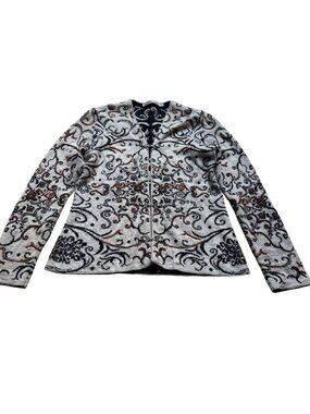 Simply Natural Size S Beige & Black Alpacal Peru Embroidered Cardigan